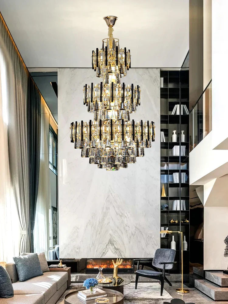 Crystal Loft Chandelier: Modern Luxury Pendant Light for Living Room or Hotel Lobby