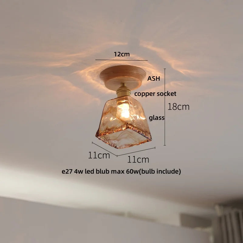White Ceramic LED Ceiling Lamp Wood Ash Nordic Modern Copper Light