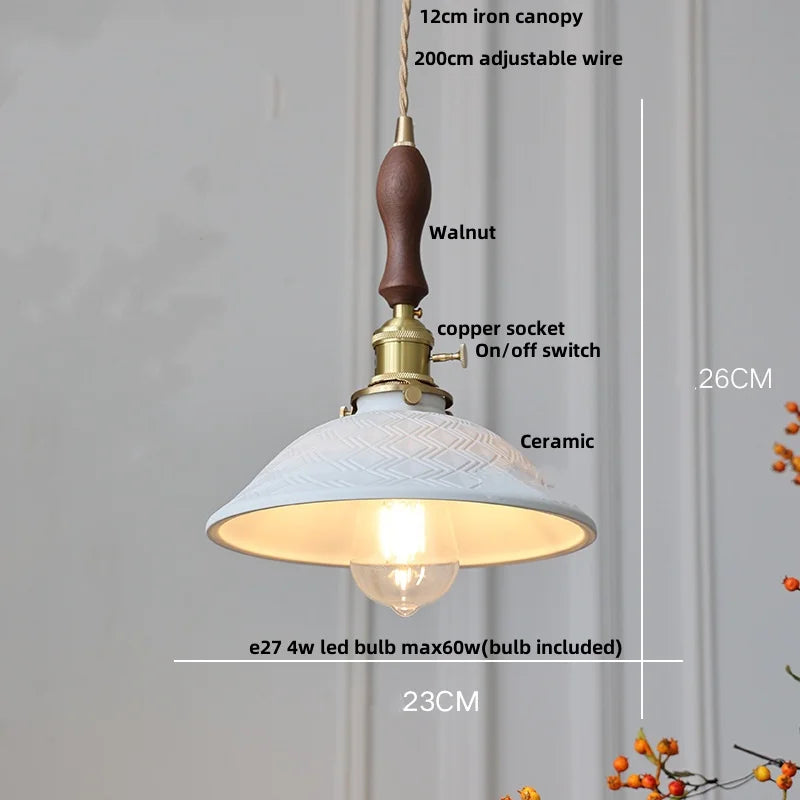 White Ceramic LED Pendant Light Fixture, Modern Nordic Hanging Lamp