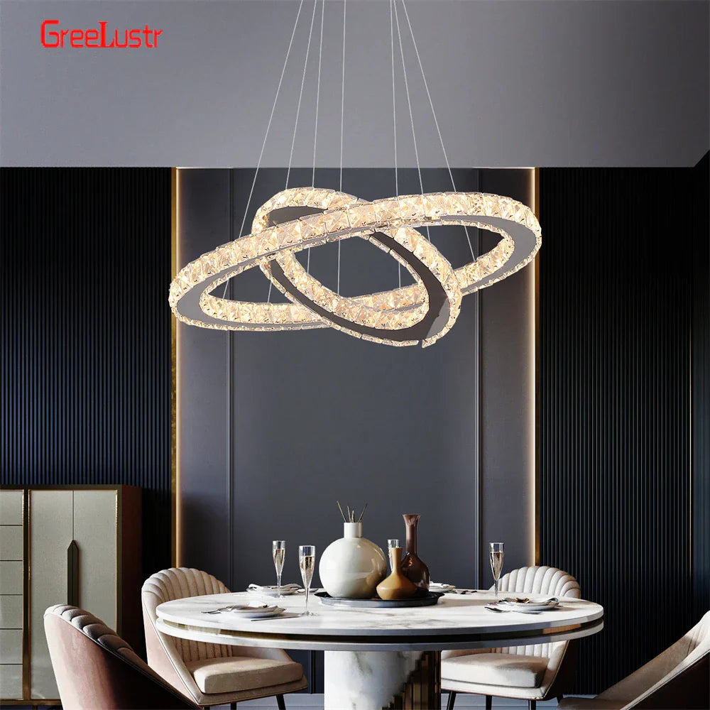 Crystal Chrome LED Pendant Light Rings Chandelier for Living Room Bedroom