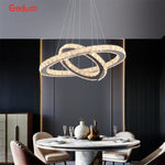 Crystal Chrome LED Pendant Light Rings Chandelier for Living Room Bedroom