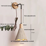 Nordic LED Wall Light Living Dining Room Sconce Wood Pull Chain Cement Lampshade