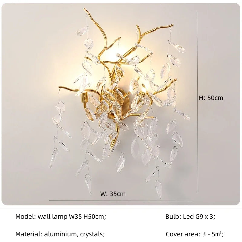 Crystal LED Pendant Lights Gold Dining Room Branch Chandelier