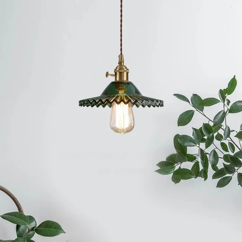 Green Glass LED Pendant Lights - Nordic Minimalist Style for Bedroom, Living Room