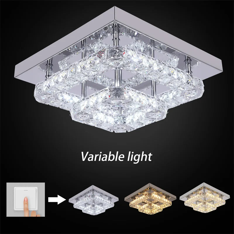 Crystal LED Ceiling Chandelier: Elegant 3-Side Nordic Indoor Light for Living Room