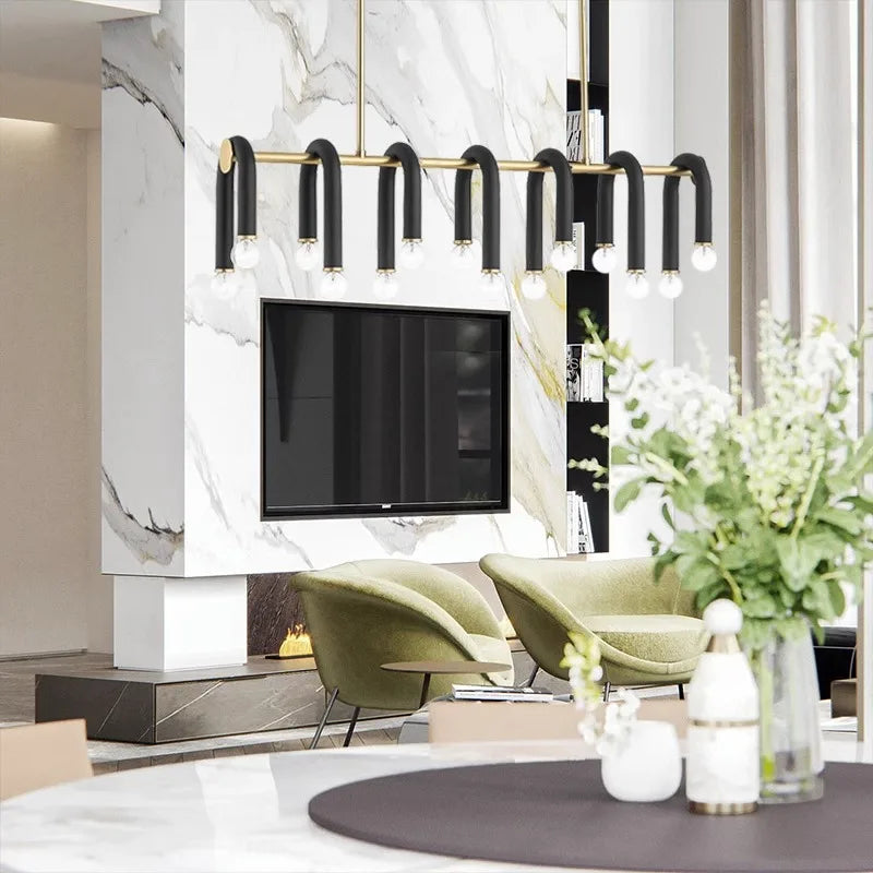 Black Aluminum Tube Dimmable LED Chandelier with U-Shaped Design