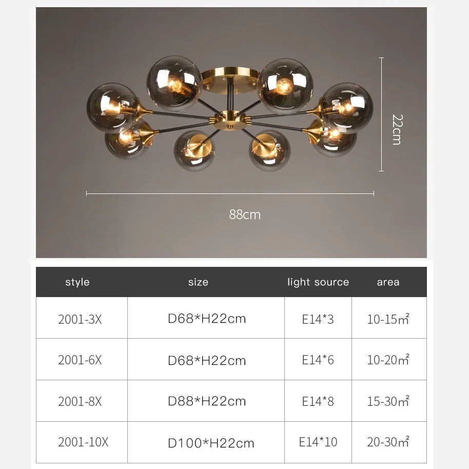 Glass Ball Chandeliers: Scandinavian LED Ceiling Lamps for Living Room & Bedroom