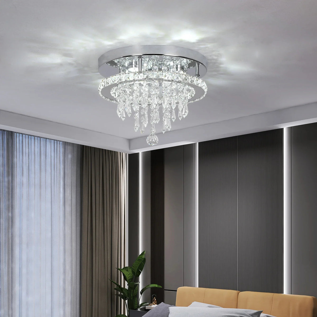 Crystal Ceiling Chandelier: Modern K9 LED Smart Ring Light Fixture for Dining & Living Room