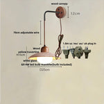Wood Canopy LED Wall Sconce Yellow Travertine Stone Pull Chain Switch
