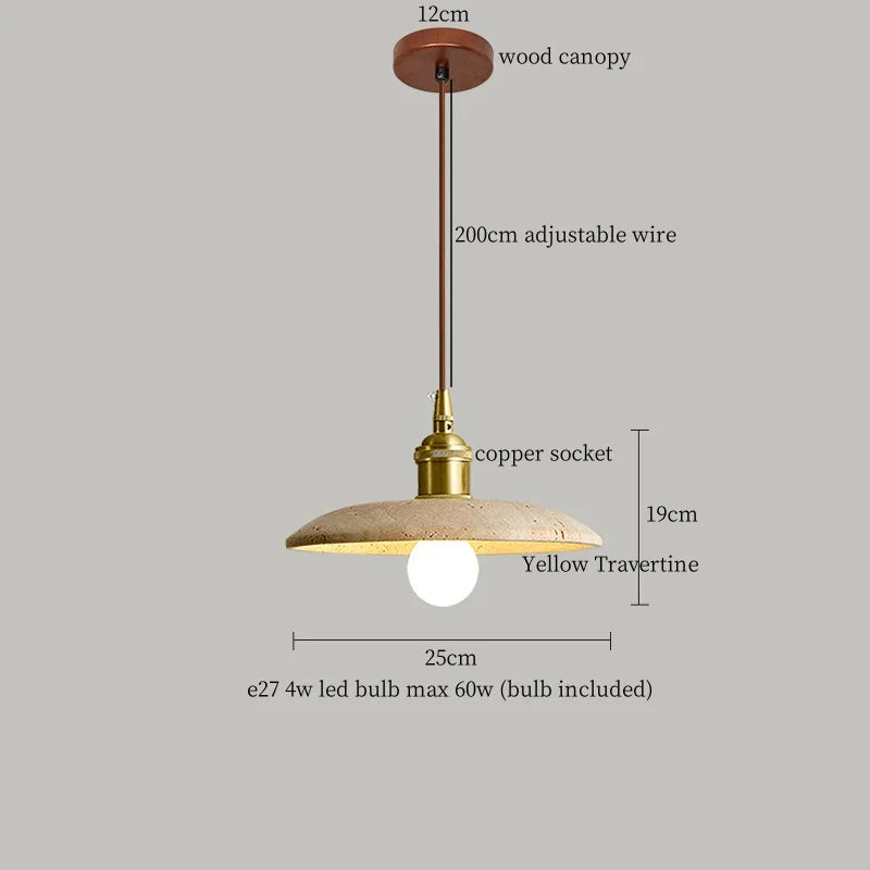 Afralia™ Japanese Vintage LED Pendant Light, Yellow Travertine Wabi Sabi Hanging Lamp