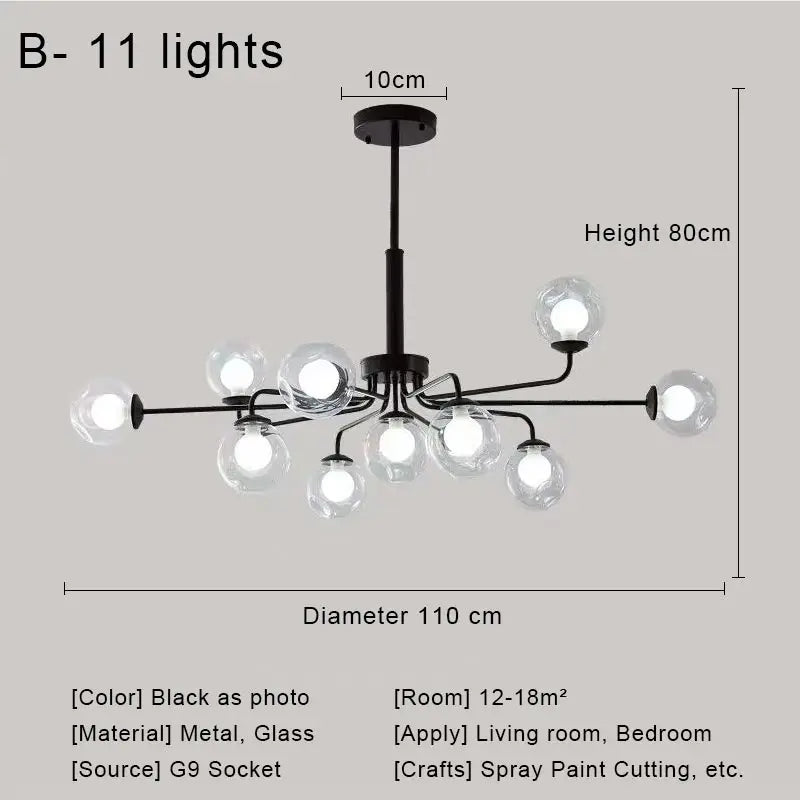 Glass Ball Pendant Chandelier for Living Room Bedroom Dining Room