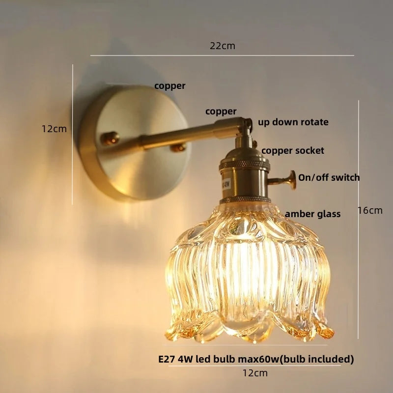 White Flower Glass Wall Lights: Up Down Rotate LED Bedroom Hotel Lamp