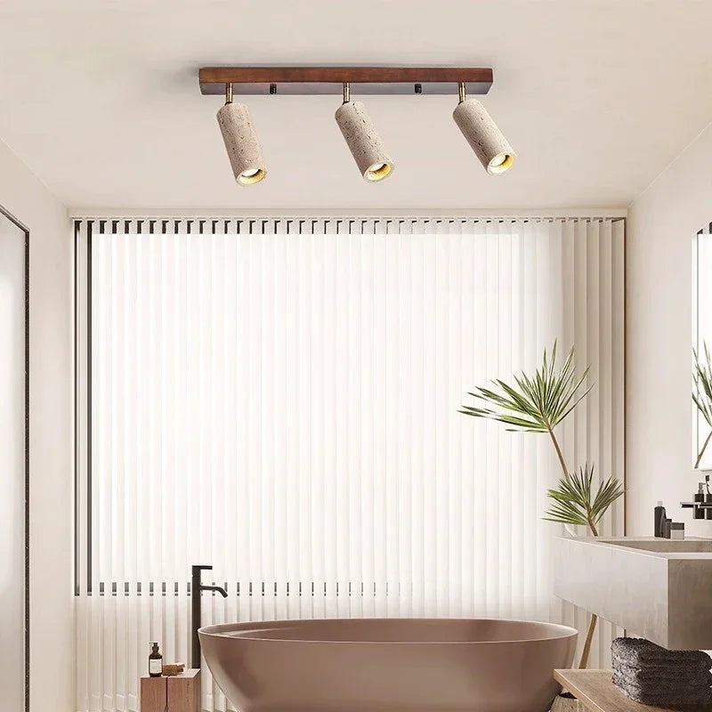 Stone Ceiling Lamp Spot Light Adjustable Angle Wood Base