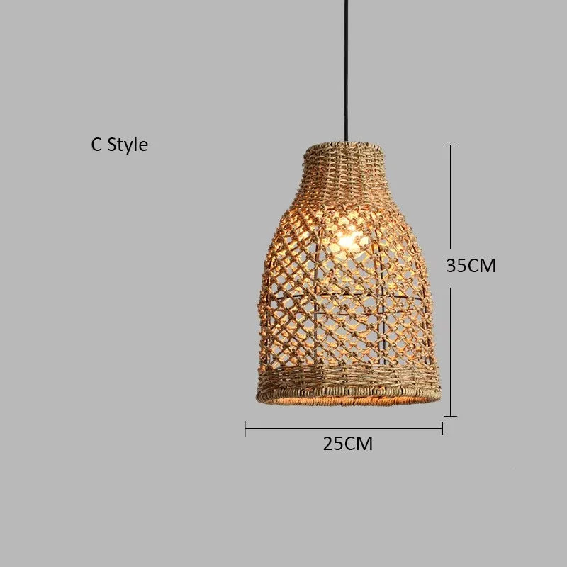 Hand-woven Natural Rattan Chandelier Pendant Light for Living Room Décor