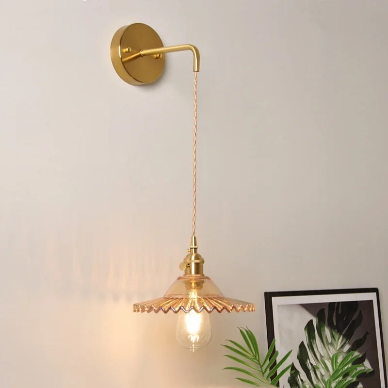 White Glass LED Wall Lamp with Pull Chain Switch, Modern Nordic Design