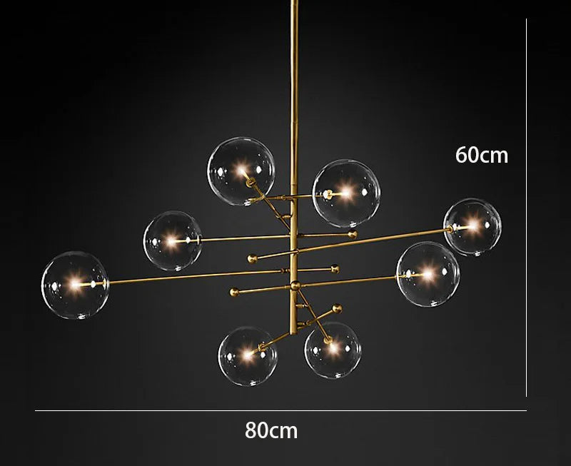 Black Gold Glass LED Chandelier for Living Room Bedroom Restaurant