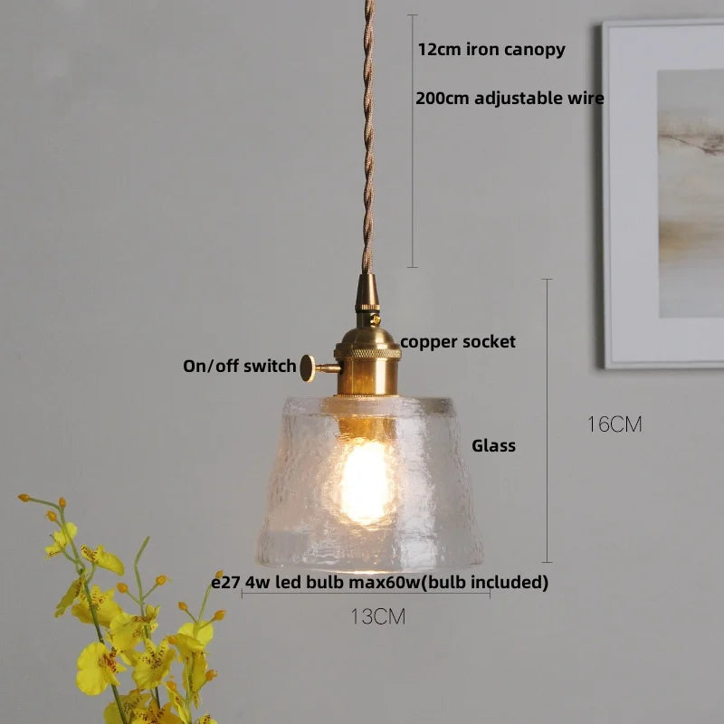 Walnut Wood Clear Glass LED Pendant Lamp - Nordic Modern Hanging Light