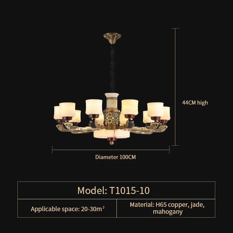 Luxury Copper Marble Chandelier for Living Room in New Chinese Style