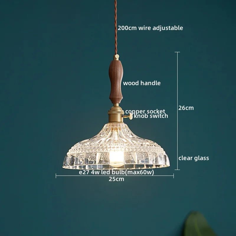Clear Glass Pendant Lamp Japanese Style LED Hanging Lights
