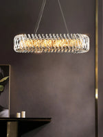 Oval LED Glass Chandelier Lighting in Gold & Silver Stainless Steel