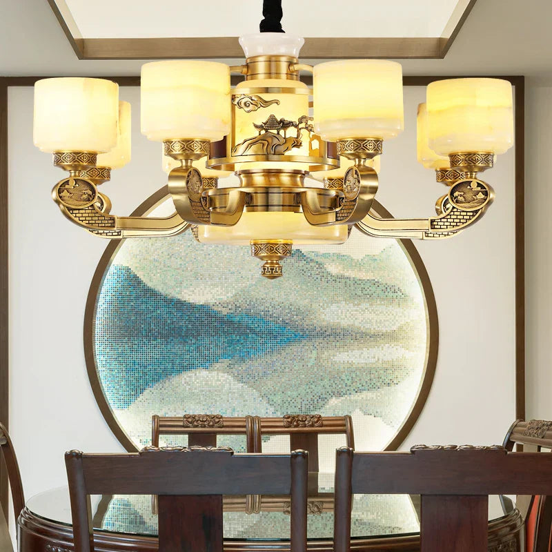 Natural Jade Chandelier - Luxurious Zhongshan Lamps for Dining, Bedroom, and Living Room