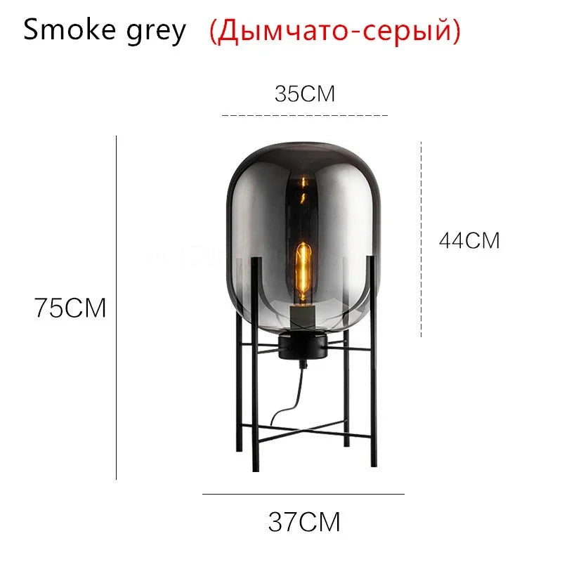 Nordic Smoky Gray Glass Table Lamp Postmodern Iron Desk Lamps for Living Room