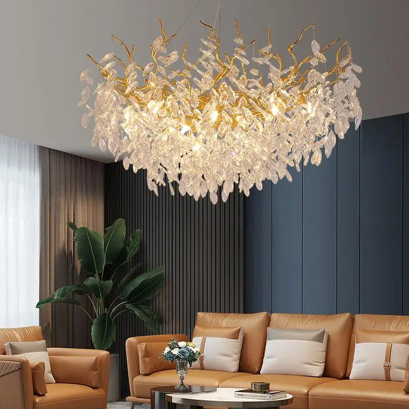 Gold Crystal Chandeliers for Dining Room Branch Hanging Lamp Large Lighting