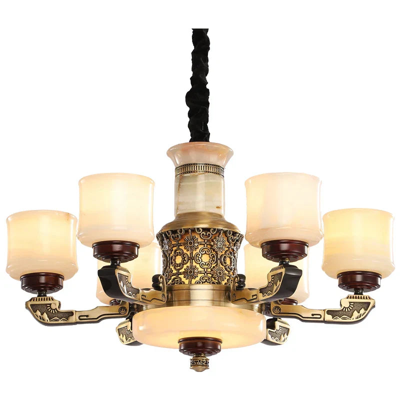 Luxury Copper Marble Chandelier for Living Room in New Chinese Style