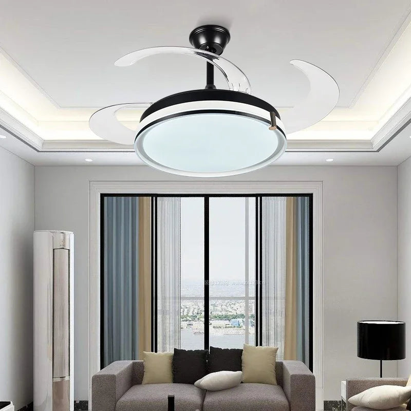 Remote Control LED Ceiling Fan with Retractable Blades for Living Room