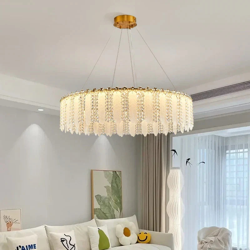 French Cream Wind Crystal Chandelier 2024 - Modern & Romantic Lighting for Living, Bedroom, Dining