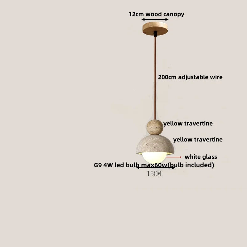 Yellow Travertine Stone Pendant Lights LED Modern Hanging Lamp - Nordic Design