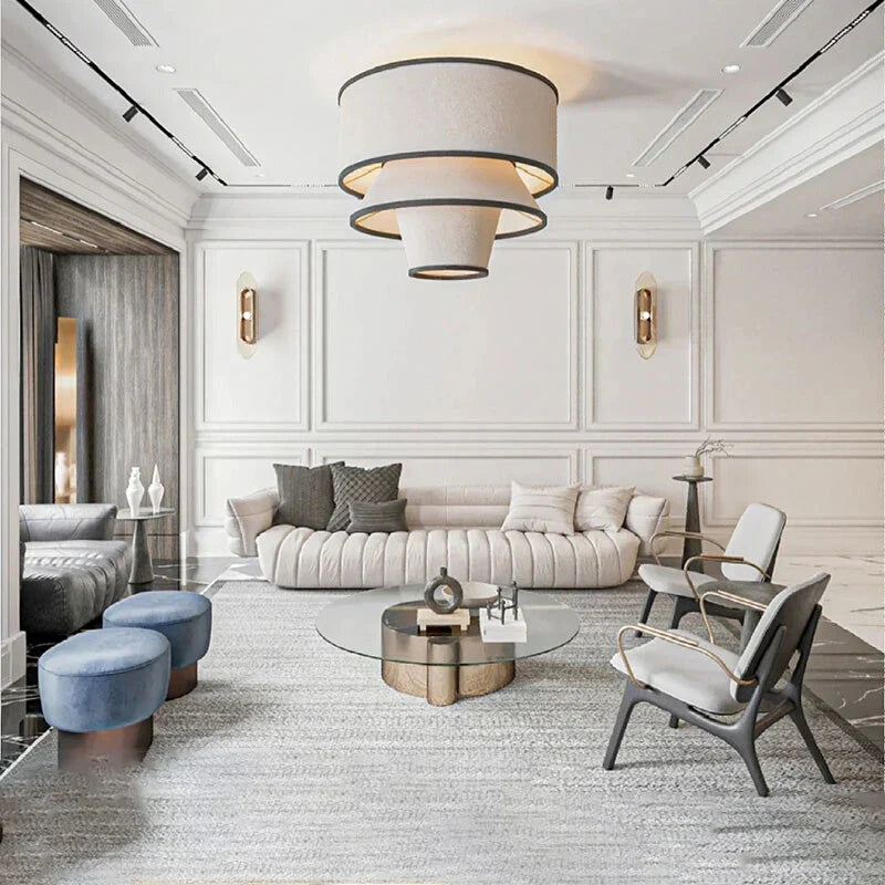 Wabi Sabi Fabric Ceiling Chandelier LED Pendant Lamp for Living Dining Room