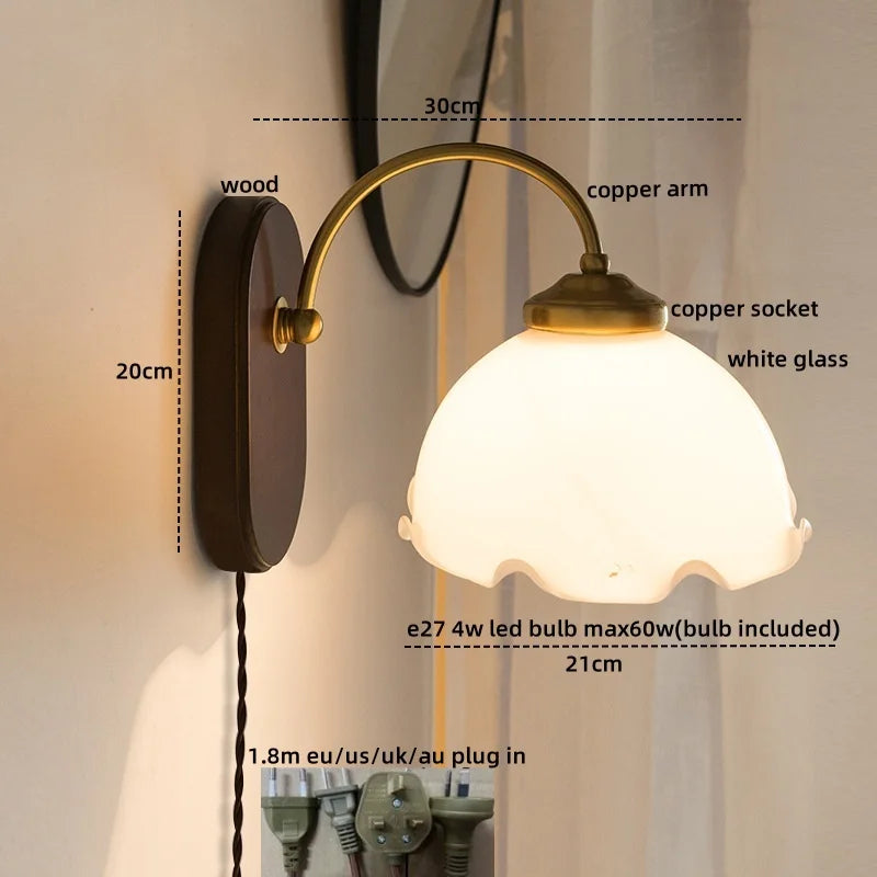 Glass Copper LED Wall Lights - Nordic Modern Bedroom Bathroom Living Room Lamp