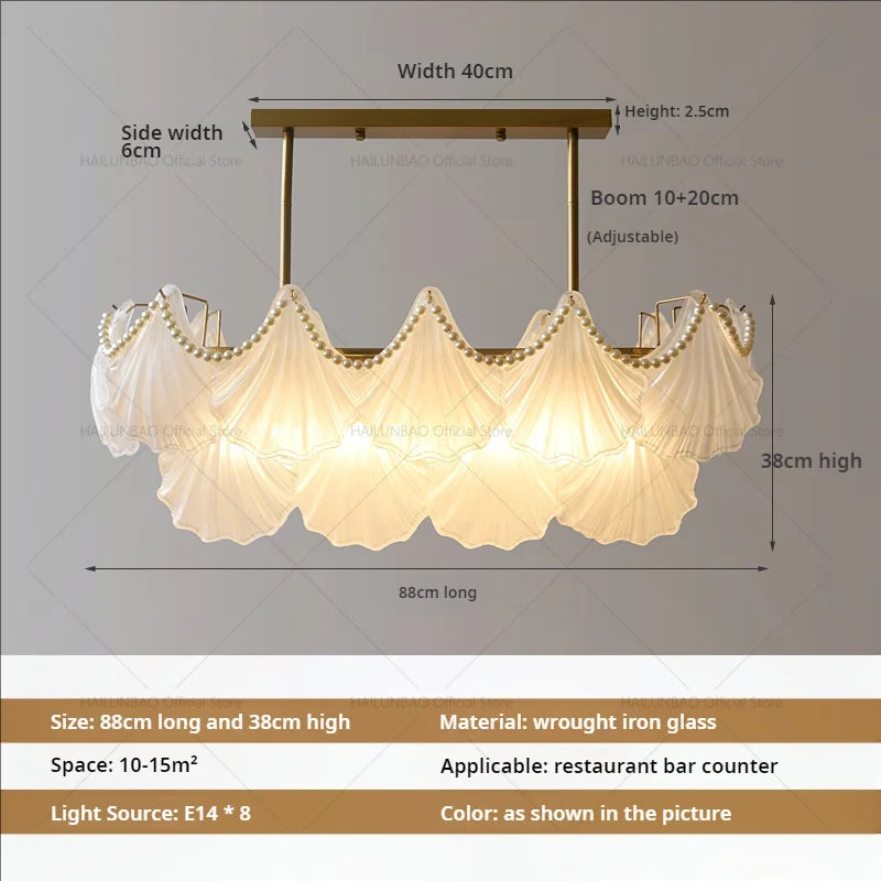 Pearl Crystal Chandelier for Dining Living Bedroom, Elegant French Shell Glass Light