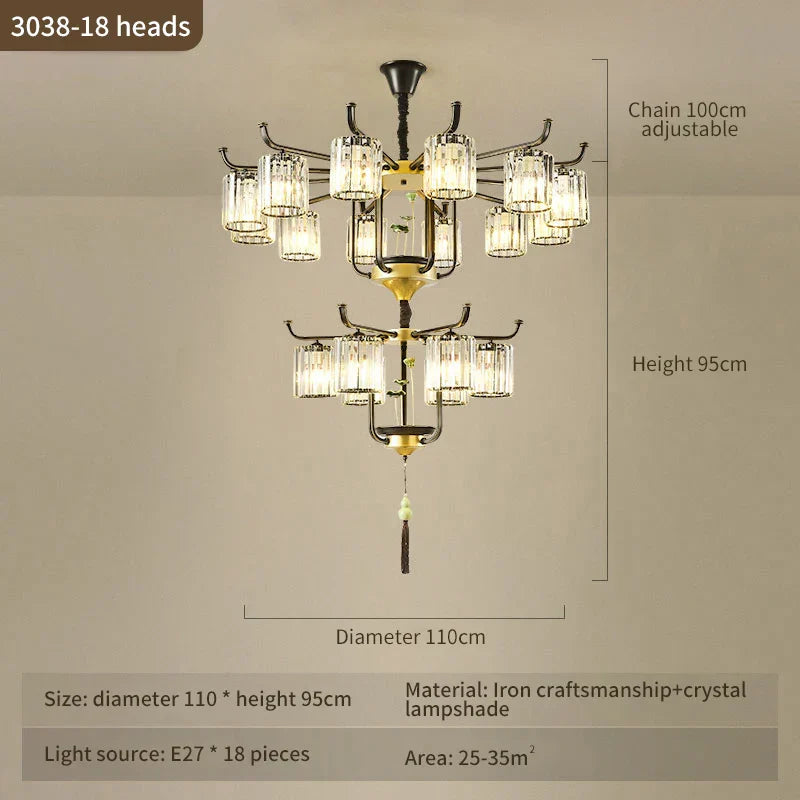 Luxury Copper Jade Chandelier for Middle Floor Living Room
