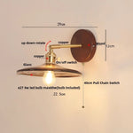 Walnut Wood LED Wall Light Glass Pull Chain Switch Nordic Modern Bedroom Lamp