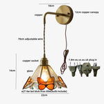 LED Butterfly Glass Wall Lamp Sconce with Pull Chain Switch