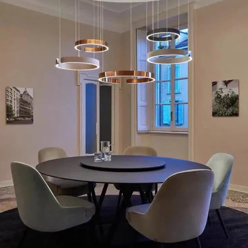 Rose Gold C-Shaped Pendant Light for Luxury Home Dining Room Hall