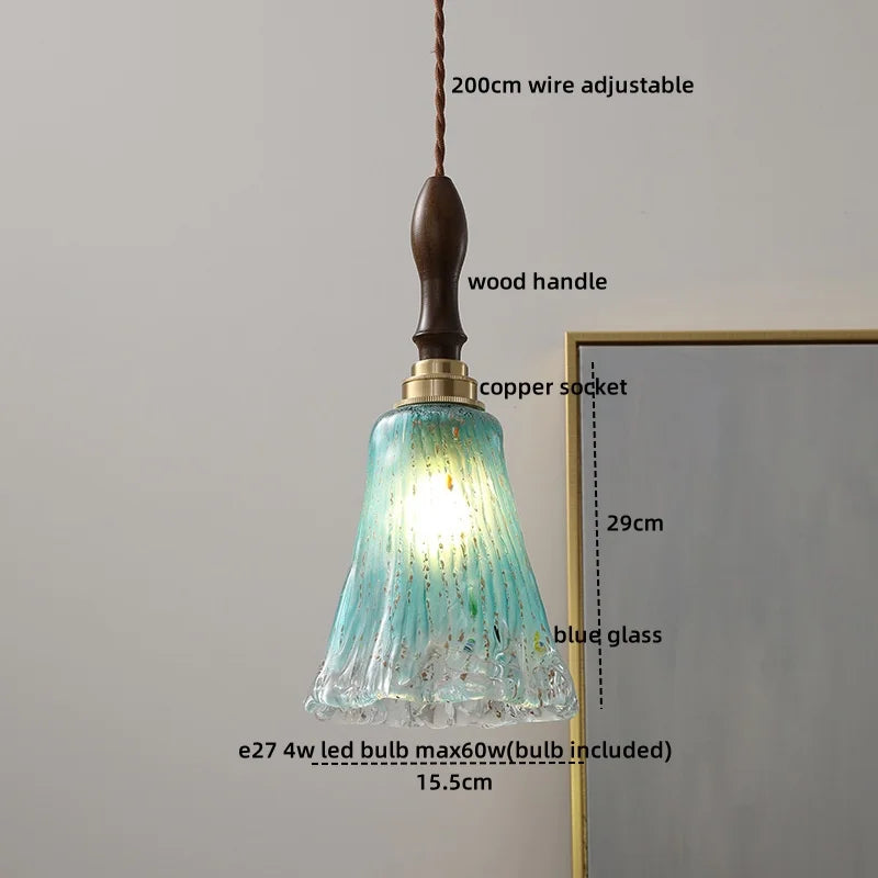 Amber Glass Pendant Lamps Copper Modern Hanging Lights for Living Dining Bedroom