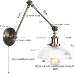 Vintage Industrial LED Wall Light with Clear Glass Shade & Adjustable Long Arm