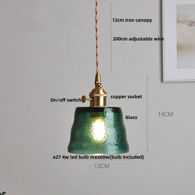 Walnut Wood LED Pendant Lights Colorful Glass Modern Kitchen Luminaira