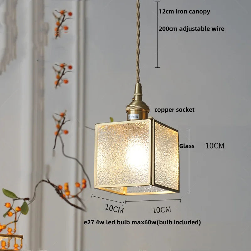Afralia™ Glass Brass Pendant Lamp, Adjustable Loft LED Light for Kitchen Bar Balcony