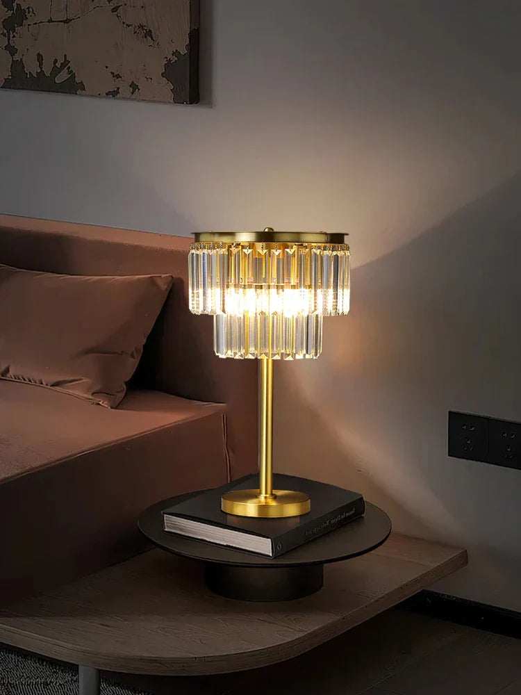 Crystal Table Lamp Gray - Elegant Bedroom Nightstand Lighting