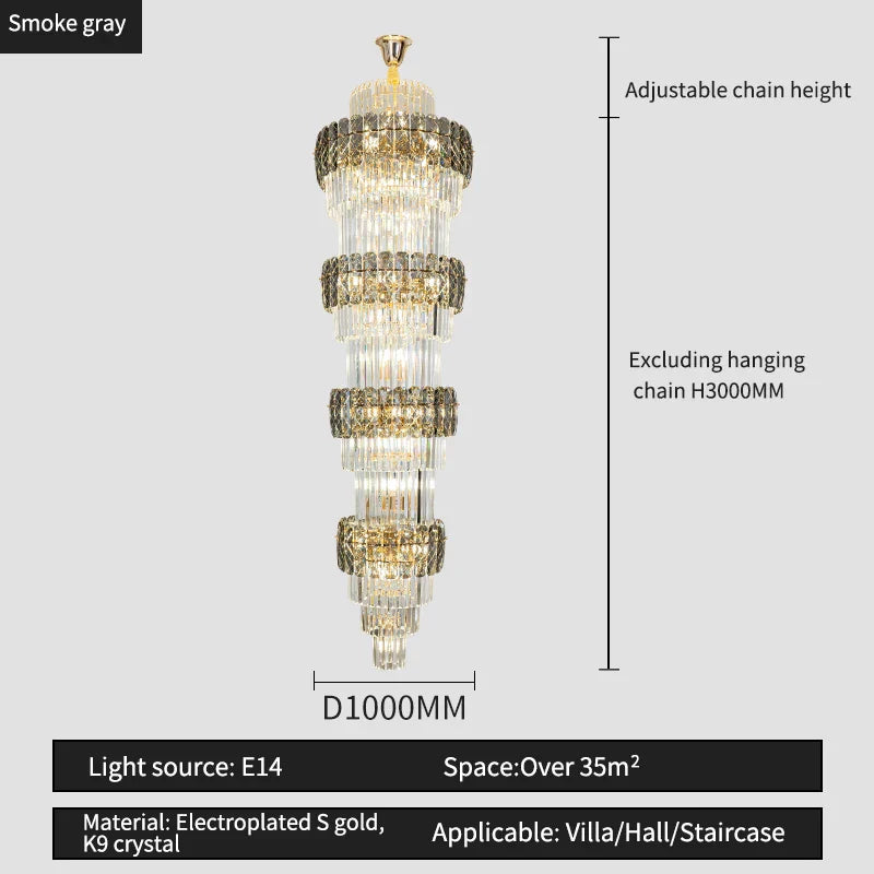 Elegant Crystal Hollow Long Chandelier for Duplex Living Room and Stairwell