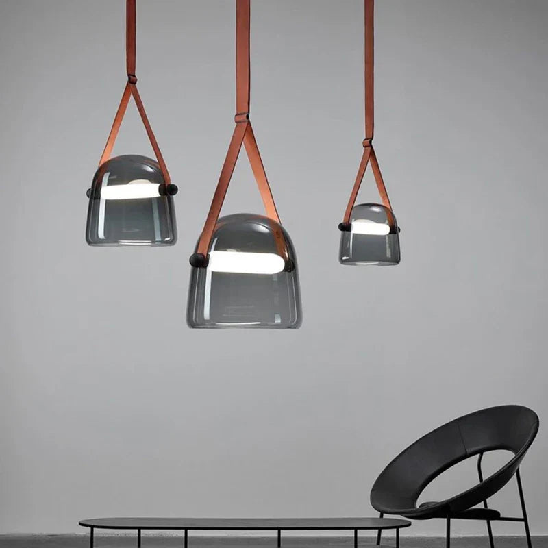 Glass Pendant Chandelier: Modern Leather Belt Luxury LED Lighting for Home Decor