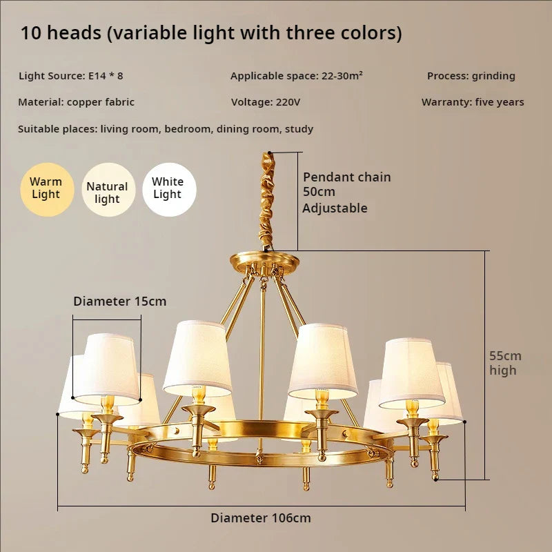 Copper American Chandelier: Luxury Modern Living Room, Dining Room, Bedroom Light