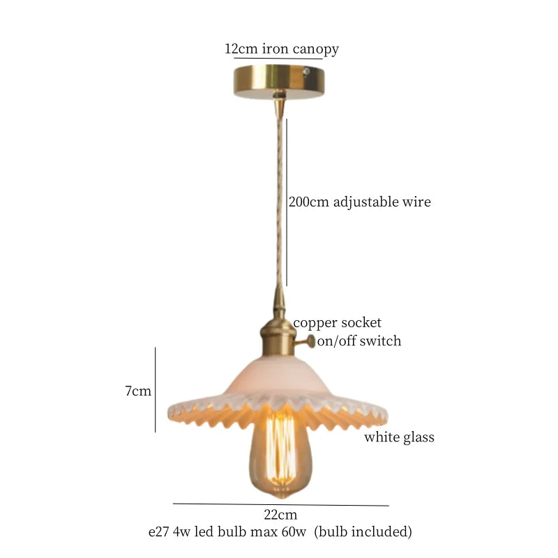 Afralia™ Brass Glass LED Pendant Lamp for Cafe Bar Restaurant Bedroom Loft