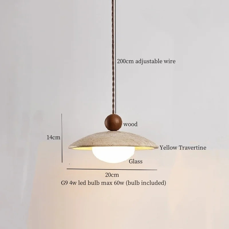 Afralia™ Vintage Wabi Sabi LED Pendant Lights Wood Yellow Travertine Hanging Lamp