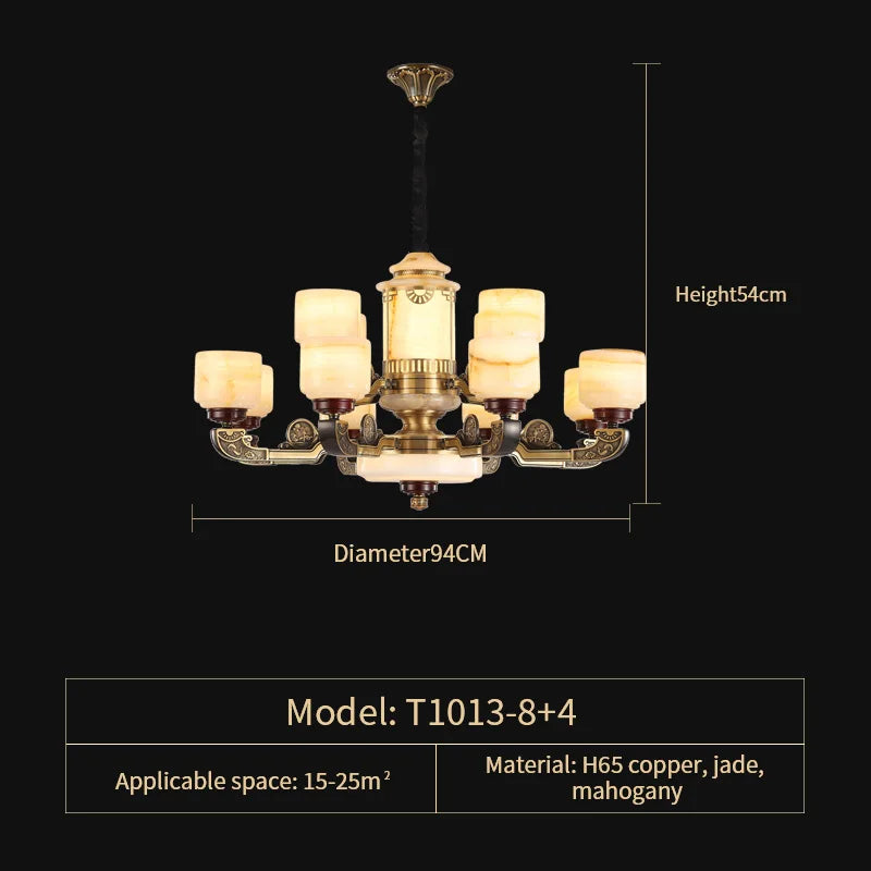 Natural Jade Copper Chandelier Modern Duplex Building Zhongshan Lamps