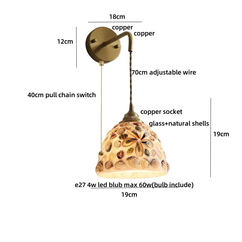 Nordic Modern LED Wall Sconce Natural Shell Colored Glass Stair Light